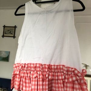 NWT Zara tank, white red gingham ruffle bottom, M